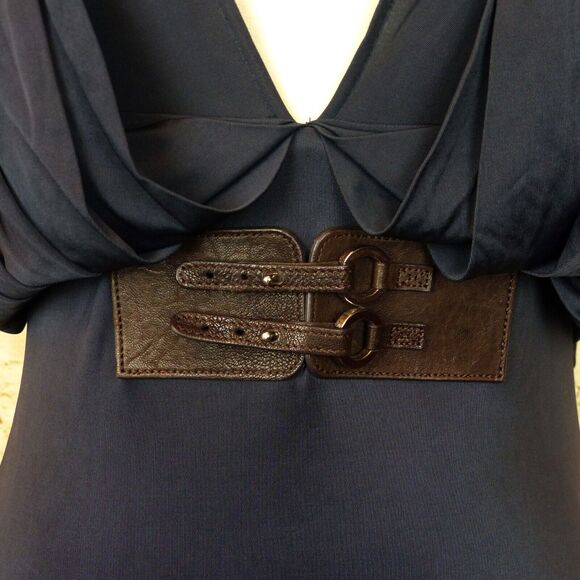 Yigal Azrouel Maxi Gown Womens 3 Blue Deep V Draped Rayon Dress Bridal Greek Y2K - Picture 6 of 16